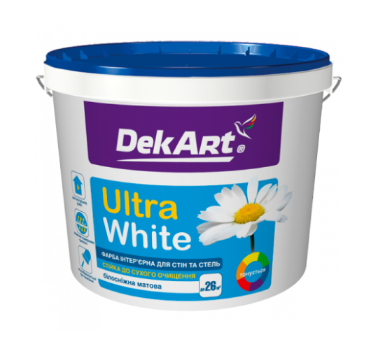 Фарба інтер'єрна для стін та стель ВДА "Ultra White", біла матова, ТМ "DekArt" -1,2кг